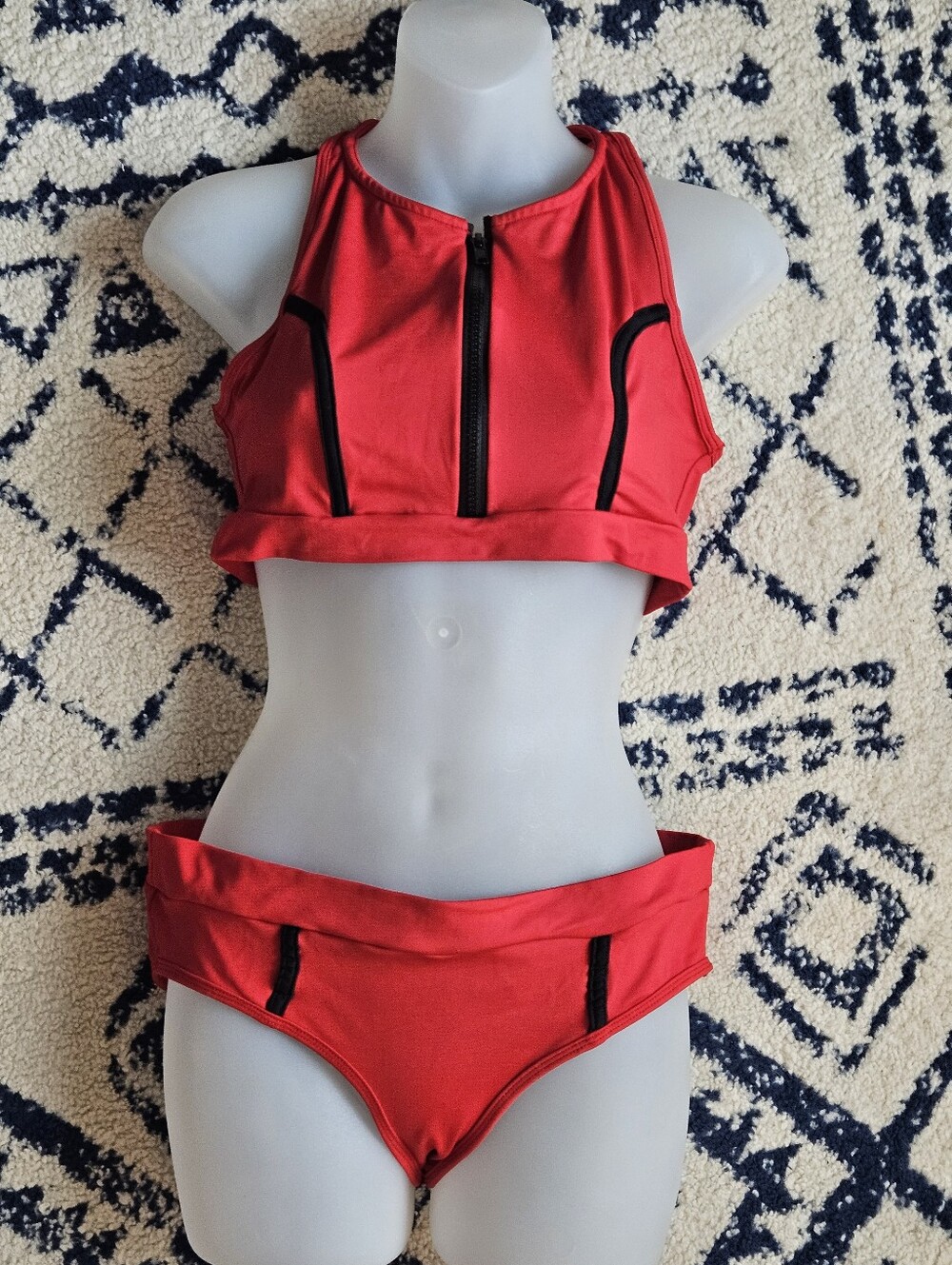 Yandy Red Zip-Front Women’s Swim Set